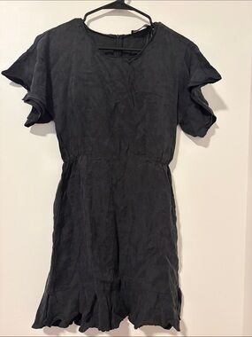 Zara Black Mini Dress Flutter Sleeves Frilled Hem Size XS